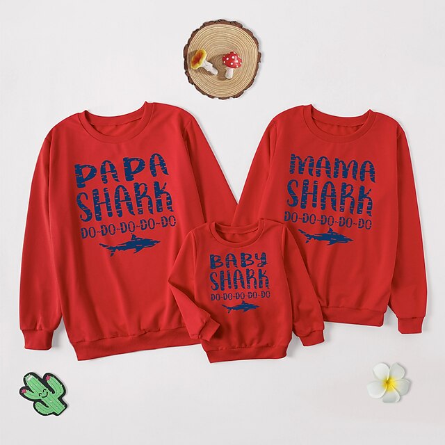 Baby & Kids Matching Outfits | Family Look Tops Sweatshirt Letter Daily Print White Red Long Sleeve Daily Matching Outfits / Fal