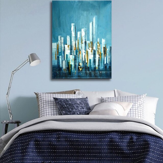 Home & Garden Wall Art | Oil Painting Handmade Hand Painted Wall Art Modern Abstract Blue City Building Landscape Home Decoratio