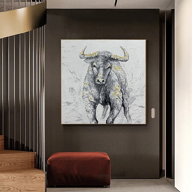 Home & Garden Wall Art | Handmade Oil Painting Canvas Wall Art Decoration Abstract Animal Painting Water Buffalo for Home Decor 