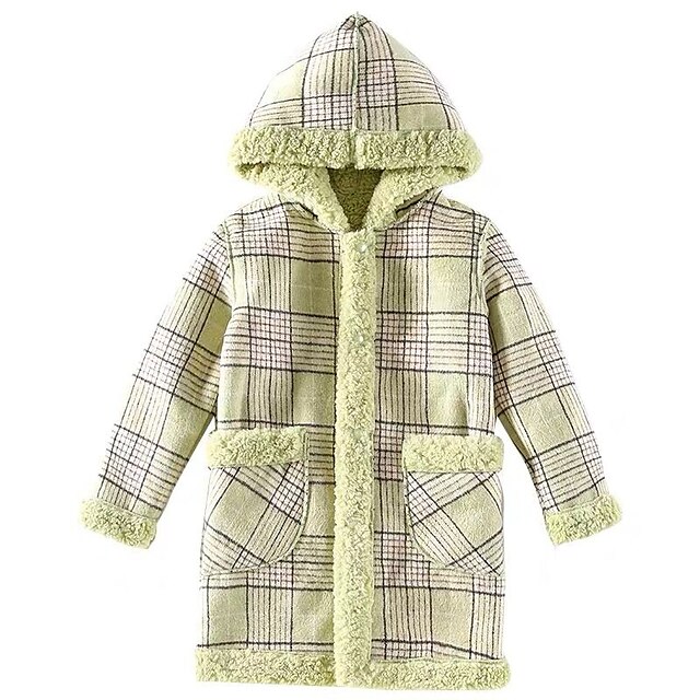 Baby & Kids Girls Clothing | Kids Girls New Year Coat Parka Long Sleeve Pink Light Green Plaid Fur Collar Fall Winter Active Chr