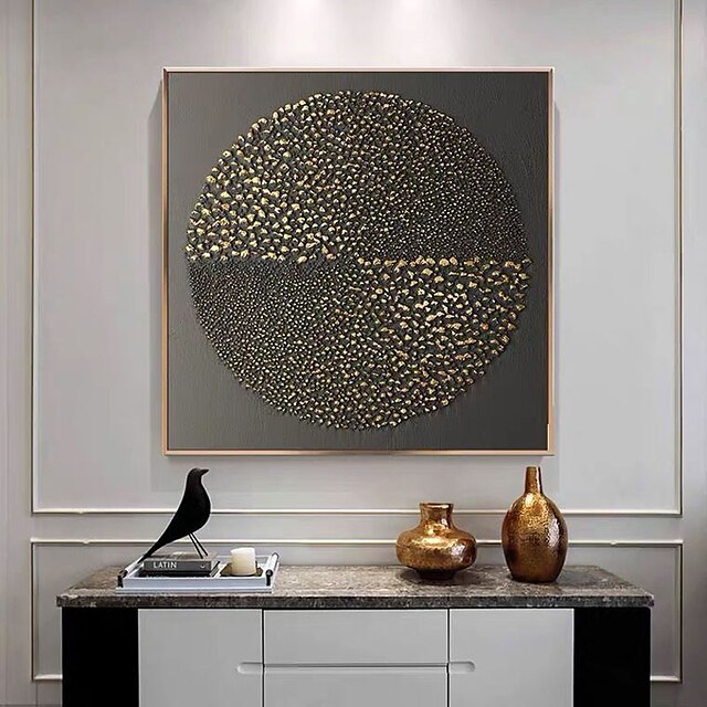 Home & Garden Wall Art | Oil Painting Handmade Hand Painted Wall Art Modern Black Gold Luxury Geometric Abstract Canvas Home Dec