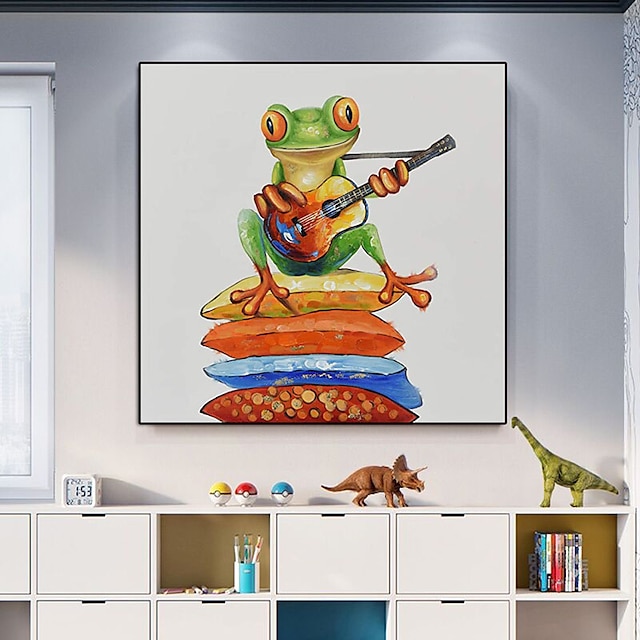 Home & Garden Wall Art | Oil Painting Handmade Hand Painted Wall Art Playing Guitar Frog Animal Abstract Home Decoration Decor S