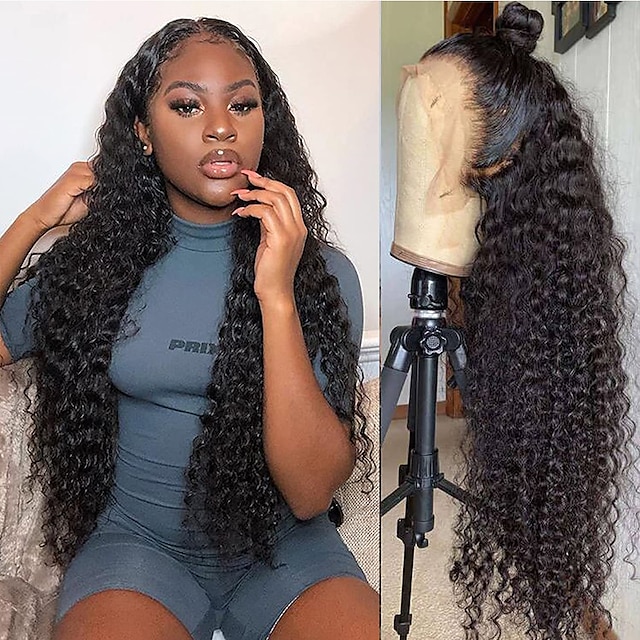  Deep Wave Front Lace Wig Real Human Hair HD Transparent Curly Lace Front Human Hair Wig Suitable For Women‘s Natural Wigs No Glue Lace Wig Pre-inserted Brazilian Real Human Hair Wig