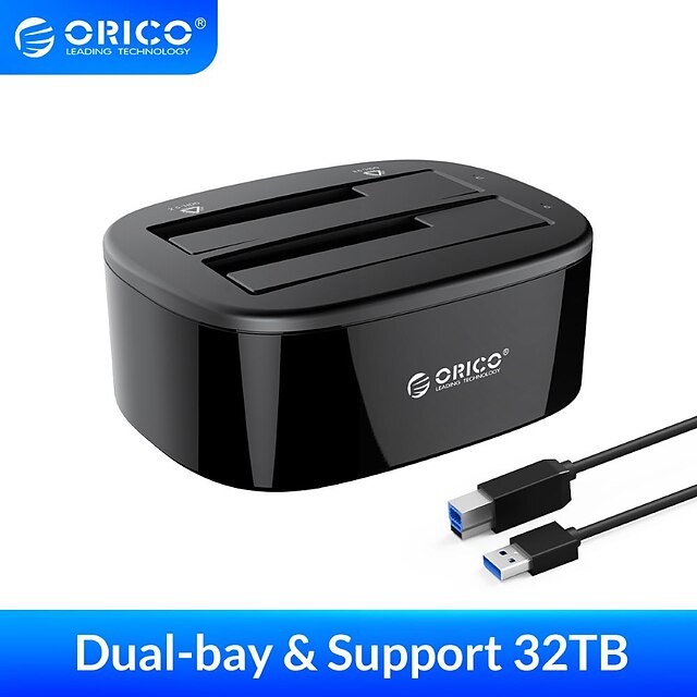  ORICO Dual-bay Hard Drive Docking Station for 2.5/3.5 Inch HDD SSD SATA to USB 3.0 HDD Docking Station with 12V3A Power Adapter