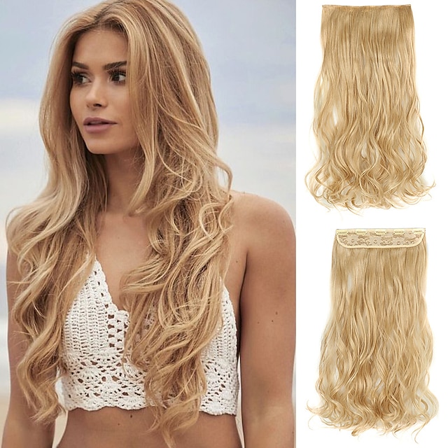  pelucas ondas grandes pelo largo y rizado una pieza cinco clips cortina de pelo de alambre de alta temperatura esponjoso natural y sin rastro