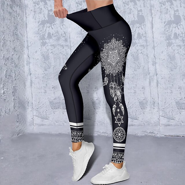  Women's Leggings Sports Gym Leggings Yoga Pants Spandex Black Summer Cropped Leggings Feathers Tummy Control Butt Lift Clothing Clothes Yoga Fitness Gym Workout Running / High Elasticity / Athletic