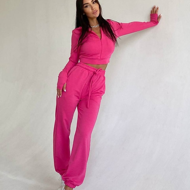 Sports & Outdoors Running, Jogging & Walking | Womens 2 Piece Cropped Tracksuit Sweatsuit Jogging Suit Casual Athleisure 2pcs Wi