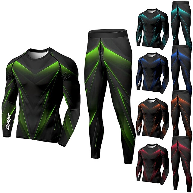 Sports & Outdoors Running, Jogging & Walking | 21Grams® Mens 2 Piece Activewear Set Compression Suit Geometry Athletic Winter Lo