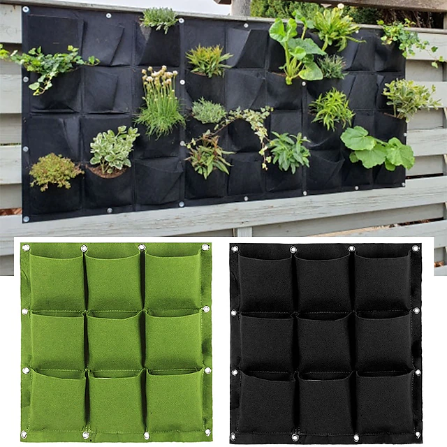 9 Pockets Vertical Garden Grow Bags Plant Wall Hanging Planting Pots Green Black Grow Planter Vegetable Gardening Supplies 10