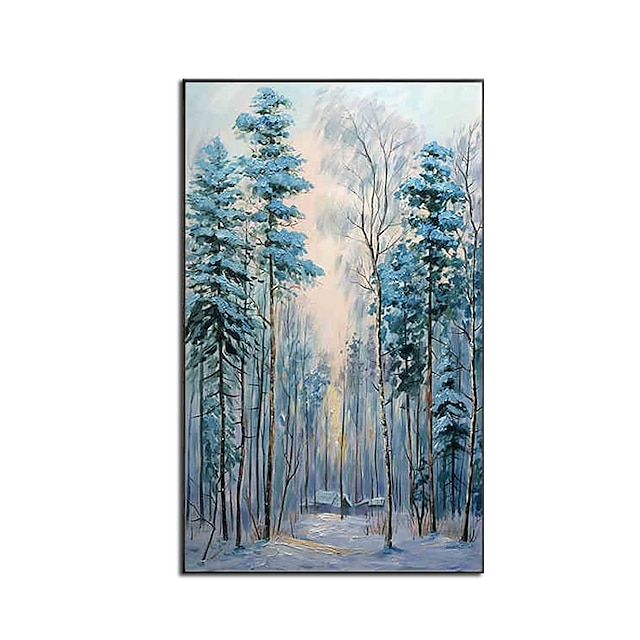 Home & Garden Wall Art | Oil Painting Handmade Hand Painted Wall Art Abstract Blue Snow Forest Landscape Home Decoration Decor R