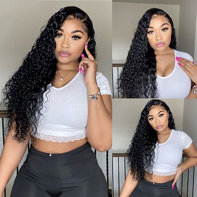 

150% 180% 13x4 Lace Brazilian Deep Curly Lace Front Wig Pre Plucked 13x4 Lace Front Human Hair Wigs for Women Lace Wig Remy Hair