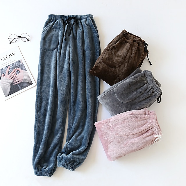 Women's Fleece Fluffy Fuzzy Warm Pajamas Pants Pjs Pure Color Simple ...