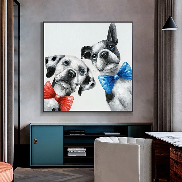 Home & Garden Wall Art | Oil Painting Handmade Hand Painted Wall Art Modern Abstract StyleAnimal Cartoon Cute Two PuppiesHome De