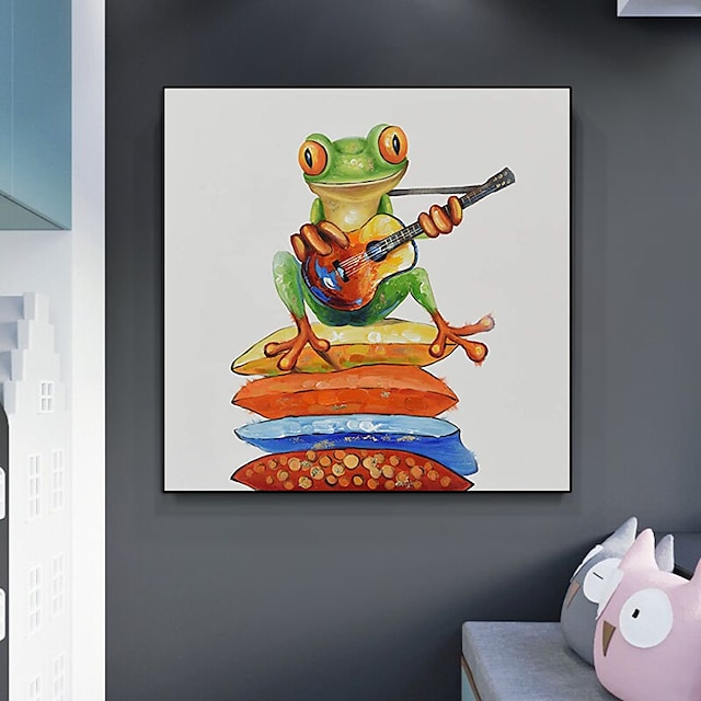 Home & Garden Wall Art | Oil Painting Handmade Hand Painted Wall Art Playing Guitar Frog Animal Abstract Home Decoration Decor S