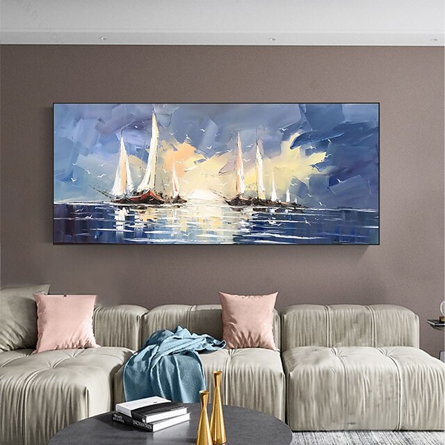 Home & Garden Wall Art | Oil Painting Handmade Hand Painted Wall Art Modern Abstract High Quality Sailboat Landscape Home Decora