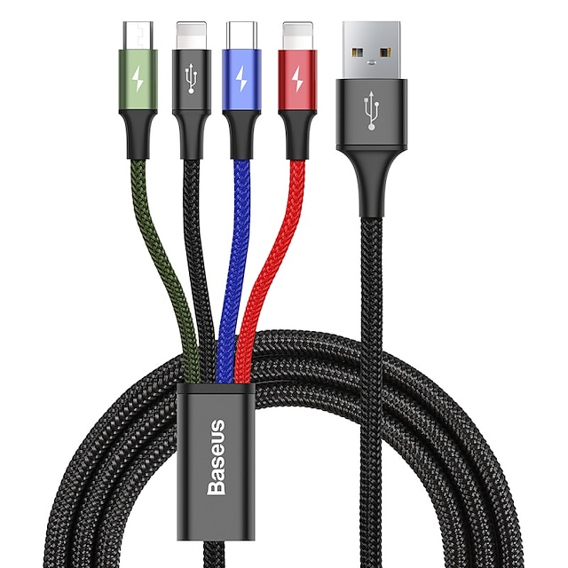  BASEUS Multi Charging Cable USAMS Multiple Charger Cord Nylon Braided 4ft/1.2m 4 in 1 USB Charge Cord for iPhone/Type C/Micro USB Connector for Phone/Galaxy S9/S8/S7 and More