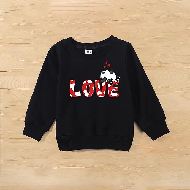 Baby & Kids Matching Outfits | Mommy and Me Valentines Tops Sweatshirt Cotton Cartoon Peace Letter Daily Print White Black Long 