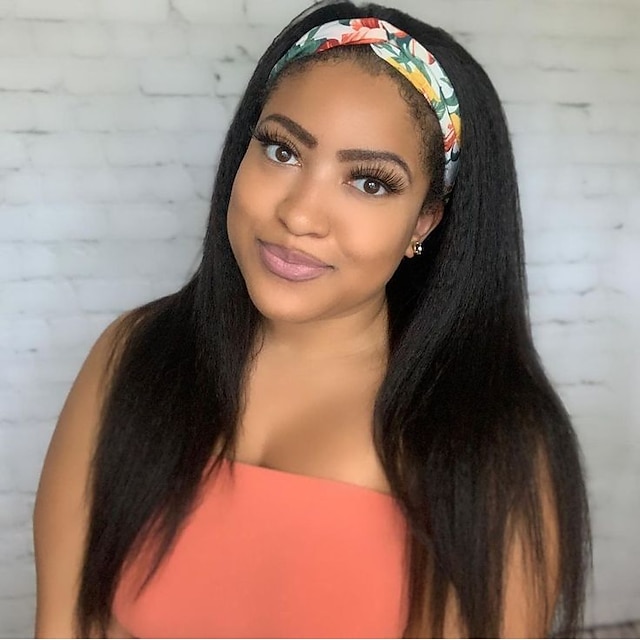 

Kinky Straight Headband Wig Human Hair Glueless Headband Wigs for Black Women None Lace Front Human Hair Wigs 150% Density 12-30 Inch