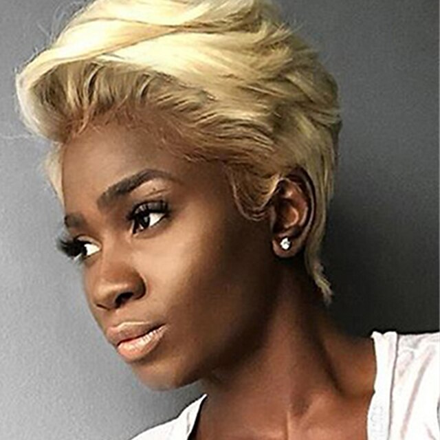 

150% 180% 13x4 Lace Blonde Color 613 Short Human Hair Wigs For Black Women Pixie Cut Brazilian Wigs Pre-plucked With Baby Hair