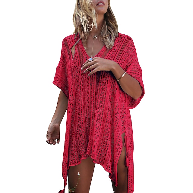 Womens Clothing Womens Swimwear | Womens Swimwear Cover Up Beach Dress Normal Swimsuit Oversized Hole Solid Color Light Purple L