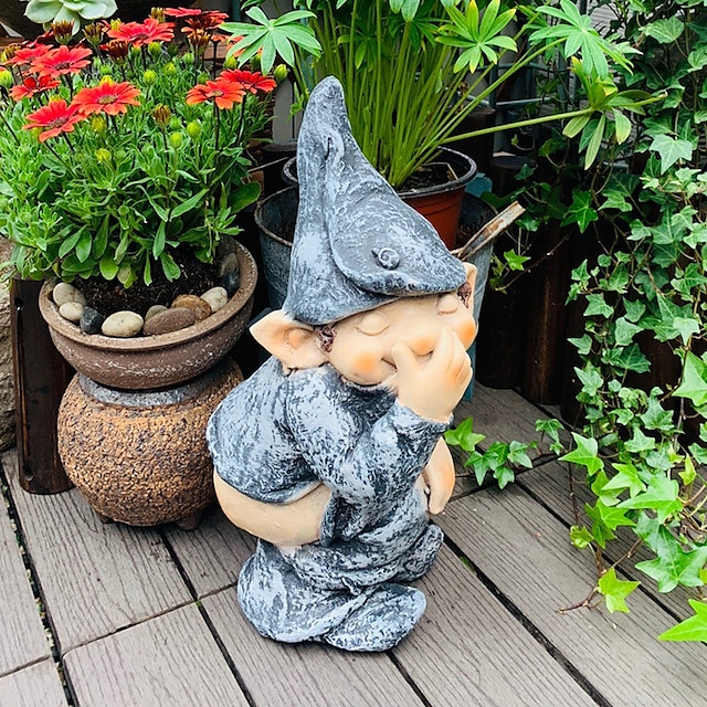  Harz Spaß Elf-Charakter Ornamente Display Schimmel Simulation lustige Gnome Miniatur Zwerg Figur Statue Gartendekoration für Terrasse