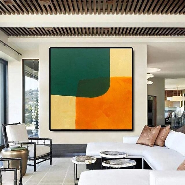 Home & Garden Wall Art | Oil Painting Handmade Hand Painted Wall Art Simple Orange and Green Block Abstract Home Decoration Deco