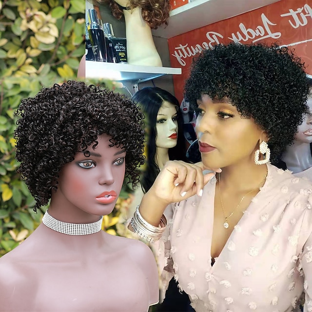 

Afro Kinky Curly Bob Wig Short Pixie Cut Wig for Black Women Human Hair Short Curly Bob Wigs for Women Remy Hair Machine Made Wig Human Hair Capless Wigs