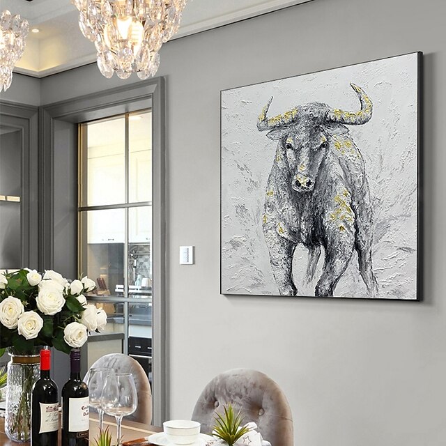 Home & Garden Wall Art | Handmade Oil Painting Canvas Wall Art Decoration Abstract Animal Painting Water Buffalo for Home Decor 