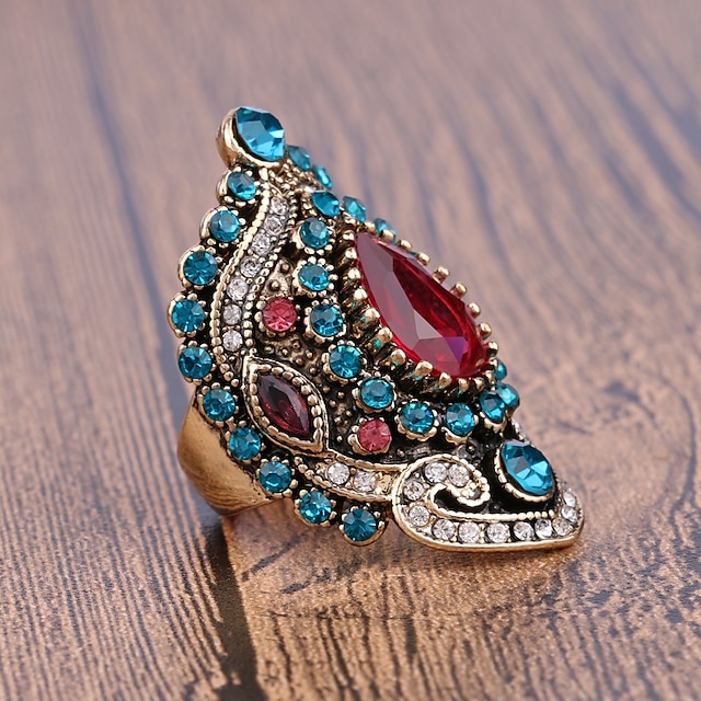 longrui   an  n retro gold-plated blue diamond ring with pink diamond ruby ring ring