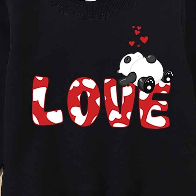 Baby & Kids Matching Outfits | Mommy and Me Valentines Tops Sweatshirt Cotton Cartoon Peace Letter Daily Print White Black Long 