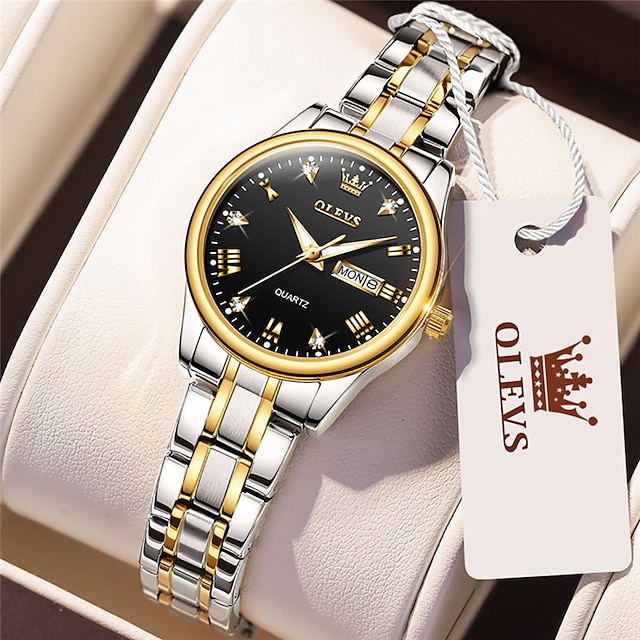  relógio de quartzo olevs para mulheres de luxo moda casual relógio de pulso à prova dwaterproof água calendário noctilucente liga de titânio relógio de aço inoxidável