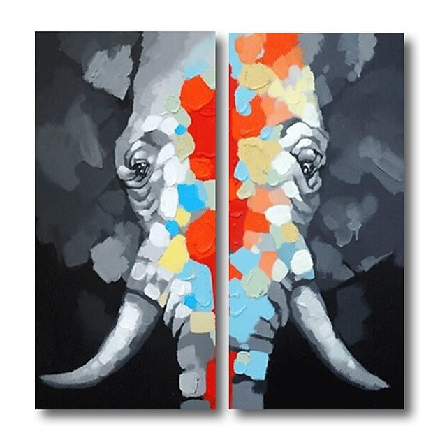 Home & Garden Wall Art | Oil Painting Handmade Hand Painted Wall Art Abstract Modern Pop Art Animals Elephants Home Decoration D