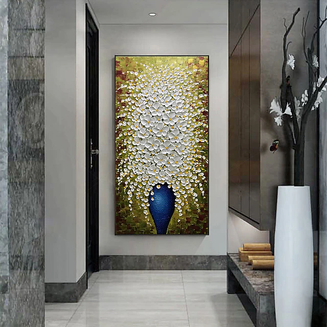 Oil Painting 100% Handmade Hand Painted Wall Art On Canvas Modern Palette Knife Painting White Plum Floral Home Decoration Decor Rolled Canvas No Frame Unstretched 7