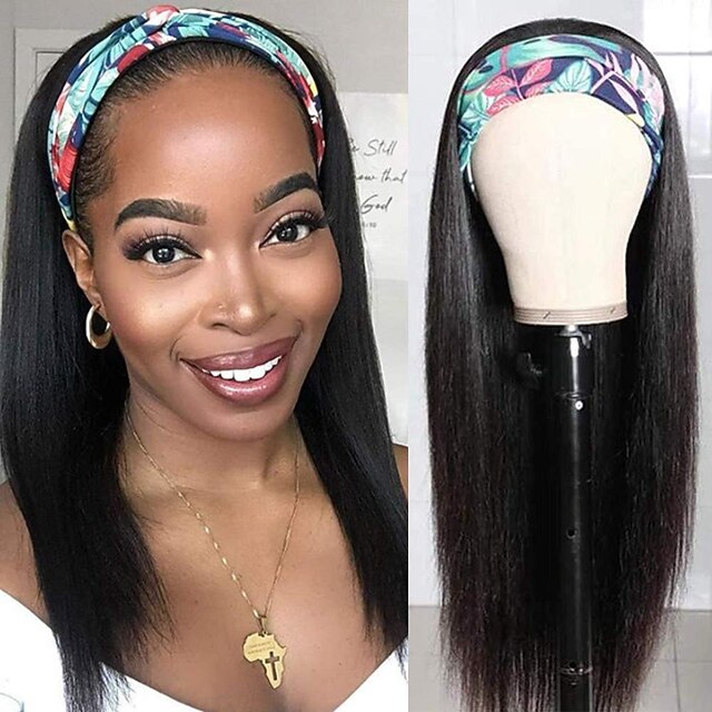 

Headband Wig Straight Human Hair for Black Women Brazilian Human Hair None Lace Wigs Machine Made Headband Half Wig Natural Color
