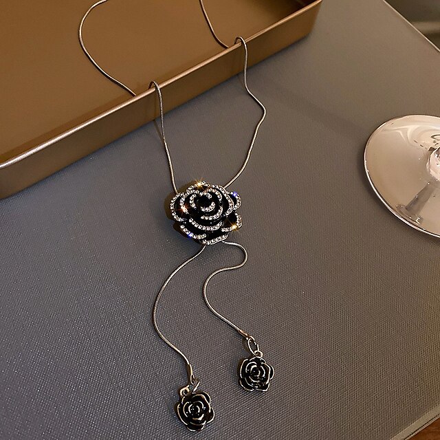 Shoes & Bags Fashion Accessories | Long Necklace Womens Floral Roses Elegant Korean Cute Black 82.6 cm Necklace Jewelry 1pc for 