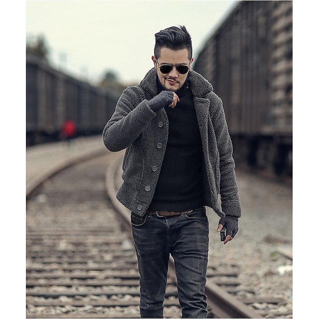 Mens Clothing Mens Outerwear | Mens Winter Coat Soft Stand Collar Knitted Button Down Long Sleeved Warm Easy to Match Lightweigh