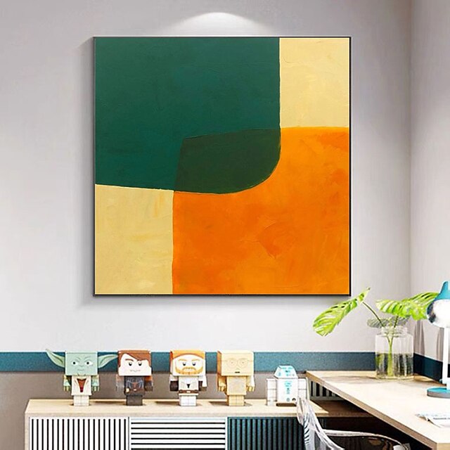 Home & Garden Wall Art | Oil Painting Handmade Hand Painted Wall Art Simple Orange and Green Block Abstract Home Decoration Deco