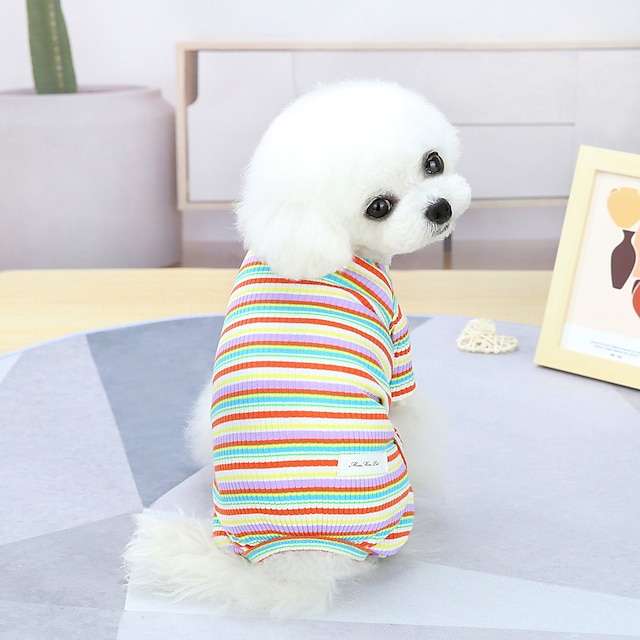 Pet Dog Cat Clothes Cute Bear Comfy Pajamas Coat Shirt Stripes Jumpsuit Costume 