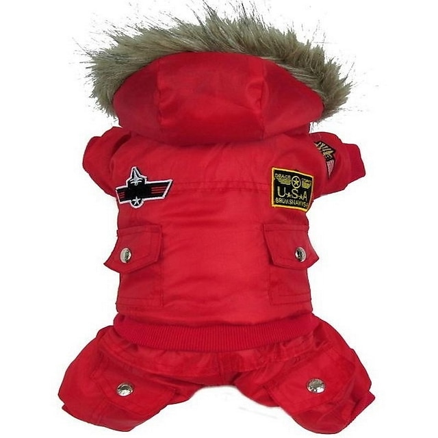  jumpsuit med hætte vandtæt lille hundebeklædning airman fleece vinterfrakke snedragt udendørs hund kat parka jakke stof drop shipping (m, rød)