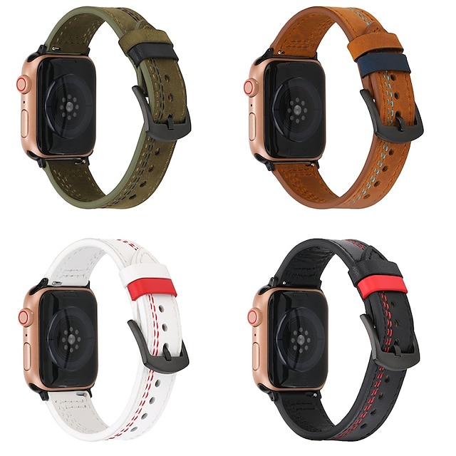  1 pcs Slimme horlogeband voor Apple  iWatch Series 7 / SE / 6/5/4/3/2/1 38/40/41mm 42/44/45mm Echt leer Smartwatch Band Leren lus Moderne gesp Zakelijke band Vervanging Polsbandje