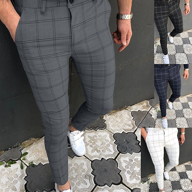  Men's Chinos Trousers Jogger Pants Plaid Dress Pants Plaid Stripe Full Length Formal Business Fashion Streetwear Green Black Micro-elastic