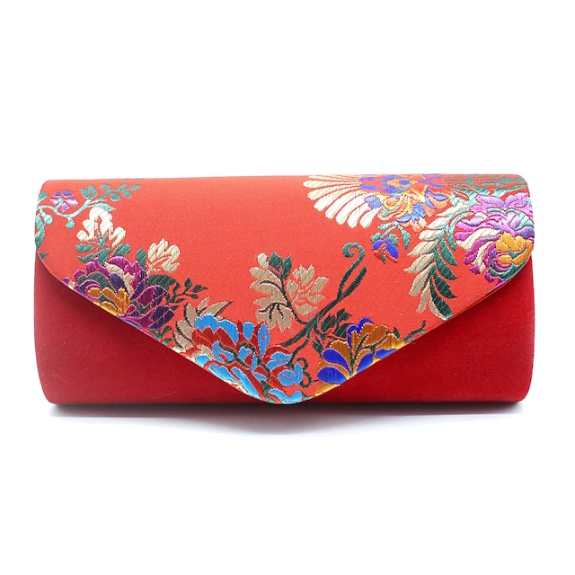  Women's Clutch Bags Polyester Alloy Party / Evening Daily Bridal Shower Flower Embroidery Floral Print Silver Black Red