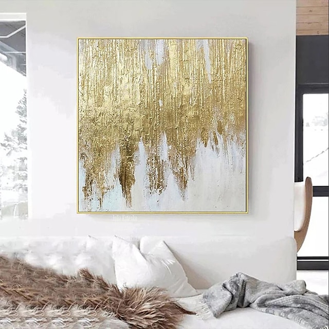  pictura in ulei pictata manual arta de perete modern auriu abstract decor decor cadru intins gata de atarnat