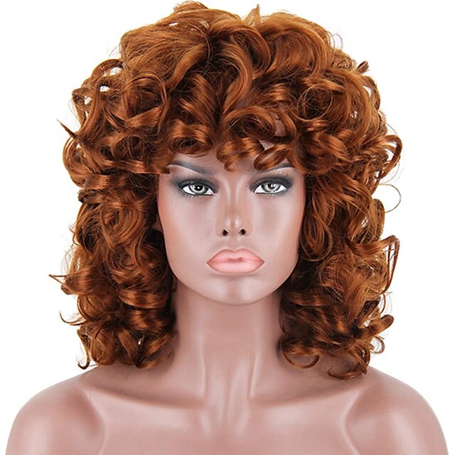 Beauty & Hair Wigs & Hair Pieces | Curly Kinky Wigs for Black Women Short Copper Brown Wavy Afro Bob Soft Wigs with Natural Bang