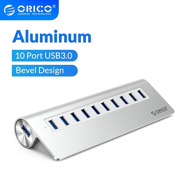  ORICO Aluminum Bevel Design Multi 10 Ports USB 3.0 HUB High Speed Splitter With 12V Power Adapter ForMacbook Computer Accessories