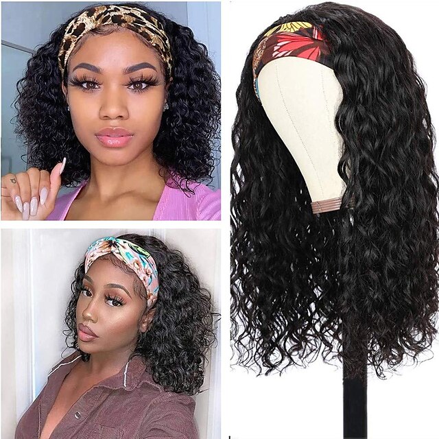 

Water Wave Headband Wig Human Hair Wet and Wavy Glueless Headband Wig for Black Women Brazilian Hair None Lace Front Wigs Machine Made Human Hair Headband Wig Natural Color