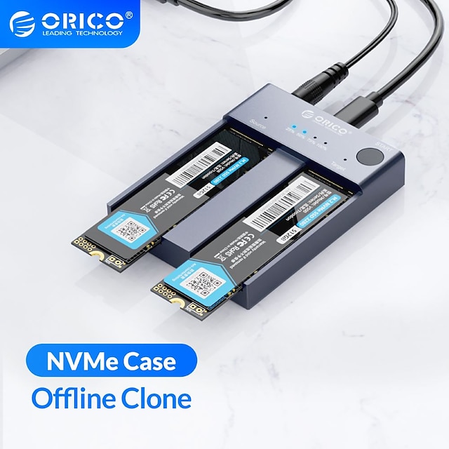  ORICO Dual Bay M.2 NVME SSD Enclosure Offline Clone USB C 3.1 Gen2 10Gbps For M Key & M/B Key NVME PCIe SSD Hard Drive Reader