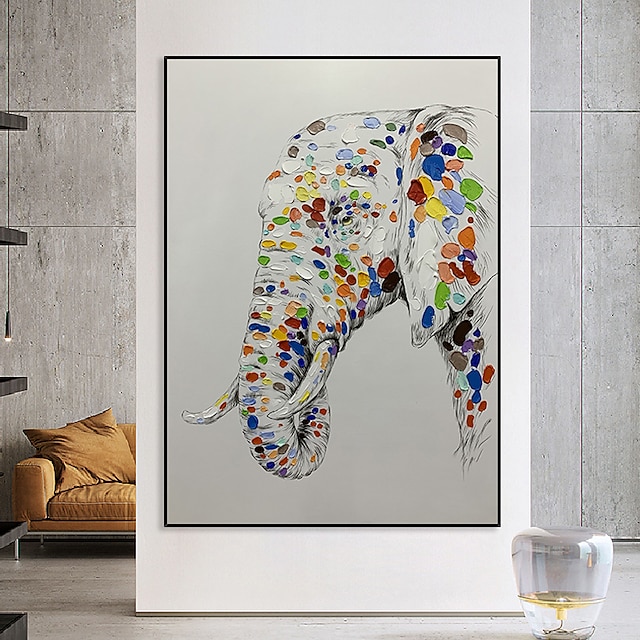 Home & Garden Wall Art | Oil Painting Handmade Hand Painted Wall Art Abstract Animal Colored Elephant Home Decoration Decor Stre