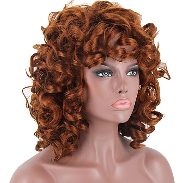 Beauty & Hair Wigs & Hair Pieces | Curly Kinky Wigs for Black Women Short Copper Brown Wavy Afro Bob Soft Wigs with Natural Bang