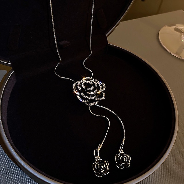 Shoes & Bags Fashion Accessories | Long Necklace Womens Floral Roses Elegant Korean Cute Black 82.6 cm Necklace Jewelry 1pc for 